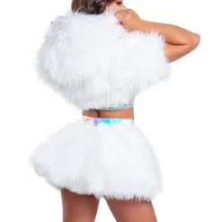 J. Valentine Confetti LED White Fur Belted Skirt New