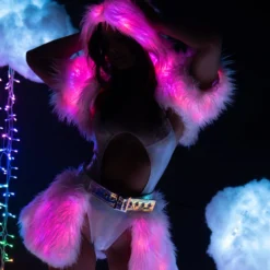 J. Valentine Confetti LED White Fur Belted Skirt New