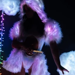 J. Valentine New White/Pink LED White Fur Belted Skirt