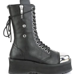 Pleasers Mens Demonia Black Lace-Up Mid Calf Boot With Chrome Toe