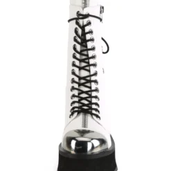 Pleasers Mens Demonia White Lace-Up Mid Calf Boot With Chrome Toe