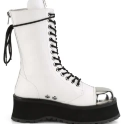 Pleasers Mens Demonia White Lace-Up Mid Calf Boot With Chrome Toe