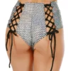 DISCONTINUED Silver Holographic Pyramids Lace Back High Waist Rave Bottoms