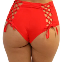 Shark Red Lace Back High Waist Bottoms 10 Shark Red Lace Back High Waist Bottoms