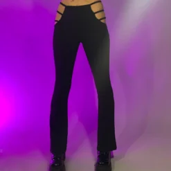 DISCONTINUED Maddy Strapped Cutout Black Bootcut Bottoms