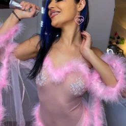 Roma Baby Pink Sheer Marabou Teddy Womens