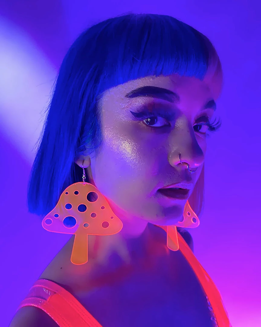 AE Trippin' On Mushrooms Neon Blacklight PVC Earrings 2 AE Trippin' On Mushrooms Neon Blacklight PVC Earrings