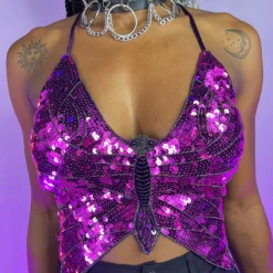 Western Fashion Butterfly Kween Sequin Top New