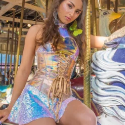 J. Valentine Holographic Snake Lace-Up Corset