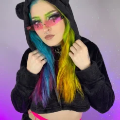 OhYes Fashion Cuddle Puddle Fuzzy Crop Hoodie