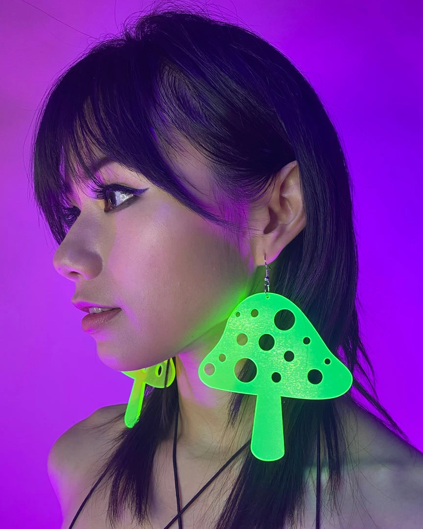 AE Trippin' On Mushrooms Neon Blacklight PVC Earrings 4 AE Trippin' On Mushrooms Neon Blacklight PVC Earrings