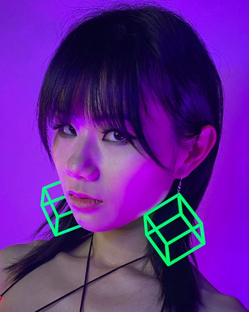 AE New Cubed In Neon PVC Earrings 2 AE New Cubed In Neon PVC Earrings