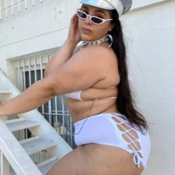 Shark White Lace Back High Waist Bottoms Womens