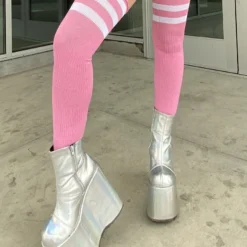Music Legs Striped Athletic Thigh High Socks Accessories