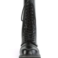 Pleasers Demonia Black Patent Unisex Mid-Calf Steel Toe Boot Mens