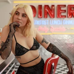 Leg Avenue New Black Rhinestone Fishnet Long Gloves