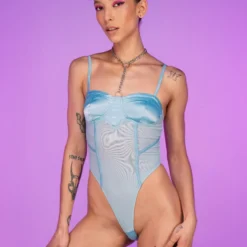 Hot And Delicious Baby Blue Getaway Mesh Bodysuit