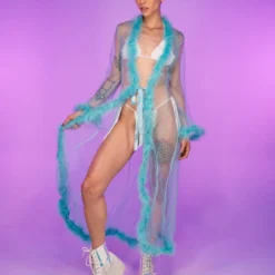 Be Wicked So Xxtra Xxtra Feather Trim Sheer Robe
