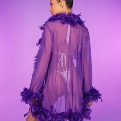 Be Wicked Lady Love Sheer Short Robe With Boa Feather Trim