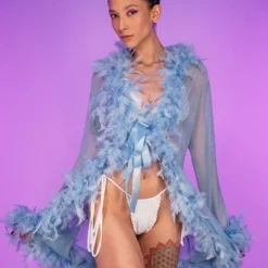 Be Wicked Lady Love Sheer Short Robe With Boa Feather Trim