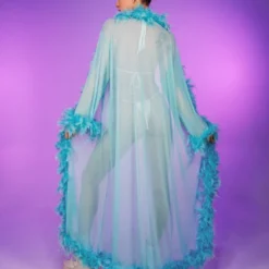 Be Wicked New Lux Doll Sheer Long Robe With Boa Feather Trim