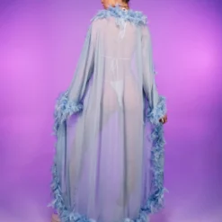 Be Wicked New Lux Doll Sheer Long Robe With Boa Feather Trim