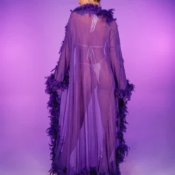 Be Wicked New Lux Doll Sheer Long Robe With Boa Feather Trim
