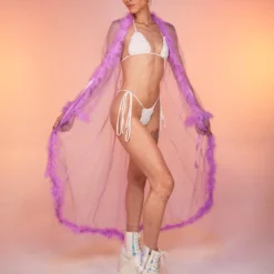Be Wicked So Xxtra Xxtra Feather Trim Sheer Robe