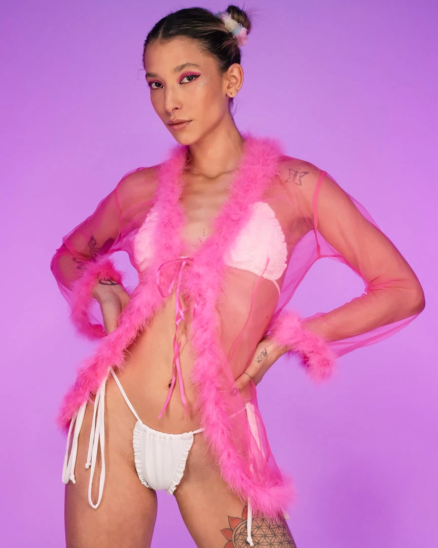 Be Wicked New So Xxtra Feather Trim Sheer Robe 9 Be Wicked New So Xxtra Feather Trim Sheer Robe