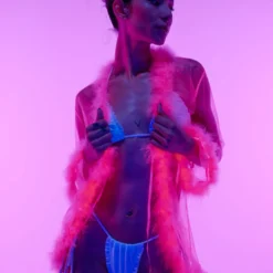 Be Wicked New So Xxtra Feather Trim Sheer Robe