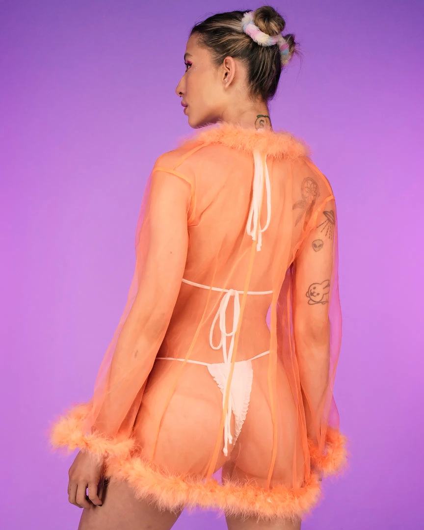 Be Wicked New So Xxtra Feather Trim Sheer Robe 6 Be Wicked New So Xxtra Feather Trim Sheer Robe