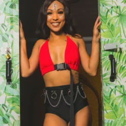 Shark Red Click It Or Ticket Buckle Top Womens