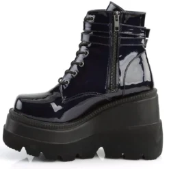 Pleasers Demonia Holographic Black Stacked Platform Ankle Boots Shoes