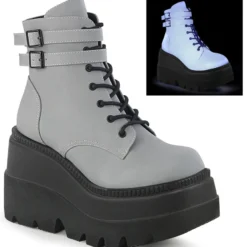 Pleasers Demonia Flash Reflective Stacked Platform Boots Shoes