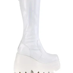 Pleasers Demonia Shaker White Holo Knee High Boots Shoes