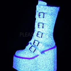 Pleasers Demonia White Multi Glitter Platform Mid-Calf Boots