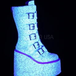 Pleasers Demonia White Multi Glitter Platform Mid-Calf Boots