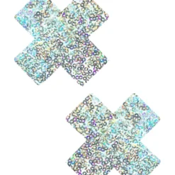 Neva Nude Silver Sequin Cross Pasties