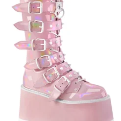 Pleasers Demonia Holo Pink Damned Mid-Calf Boots Shoes