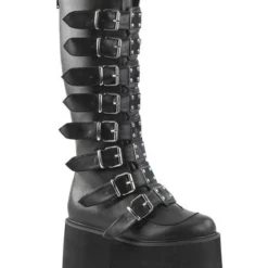 Pleasers Demonia Damned Matte Black Knee High Boots Shoes
