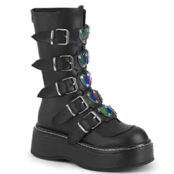 Pleasers Demonia Emily Vegan Leather Heart-Buckle Boot Womens