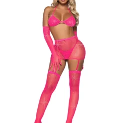 Leg Avenue Hot Pink Starlight Sparkle 5pc Fishnet Set 11 Leg Avenue Hot Pink Starlight Sparkle 5pc Fishnet Set