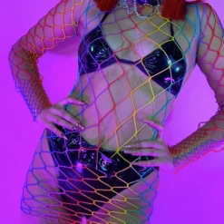 MUSIC LEGS Rainbow Mesh Wide Fishnet Dress New