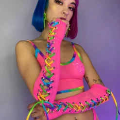 J. Valentine Over The Rainbow Lace Up Mesh Gloves