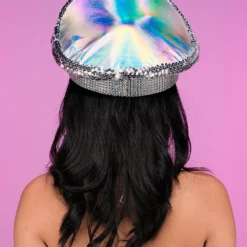 KBW New Pearl & Chain Silver Captain Hat