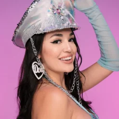 KBW New Pearl & Chain Silver Captain Hat