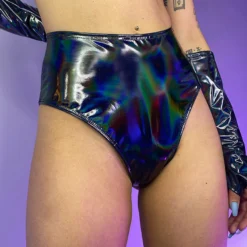 J. Valentine Cyber Prom Holographic Vinyl PVC High Waist Shorts New
