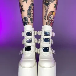 Pleasers Shoes Demonia Swing White Platform With Chrome Plates