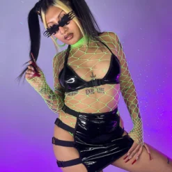 OhYes Fashion New Cover Of Darkness Black Vinyl Strap Skirt