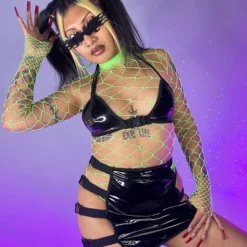 OhYes Fashion New Cover Of Darkness Black Vinyl Strap Skirt